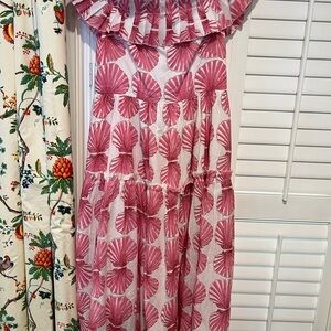 Heart of Grace Designs Pink and White Shell Pattern Maxi Dress Size Medium BNWOT